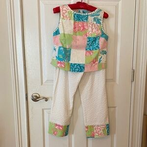 Lilly Pulitzer Patchwork Print Capri Set in Pink, Green & Blue Sz 4/6